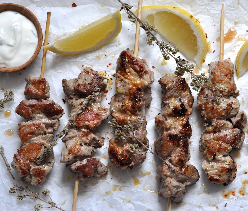 Greek pork skewers