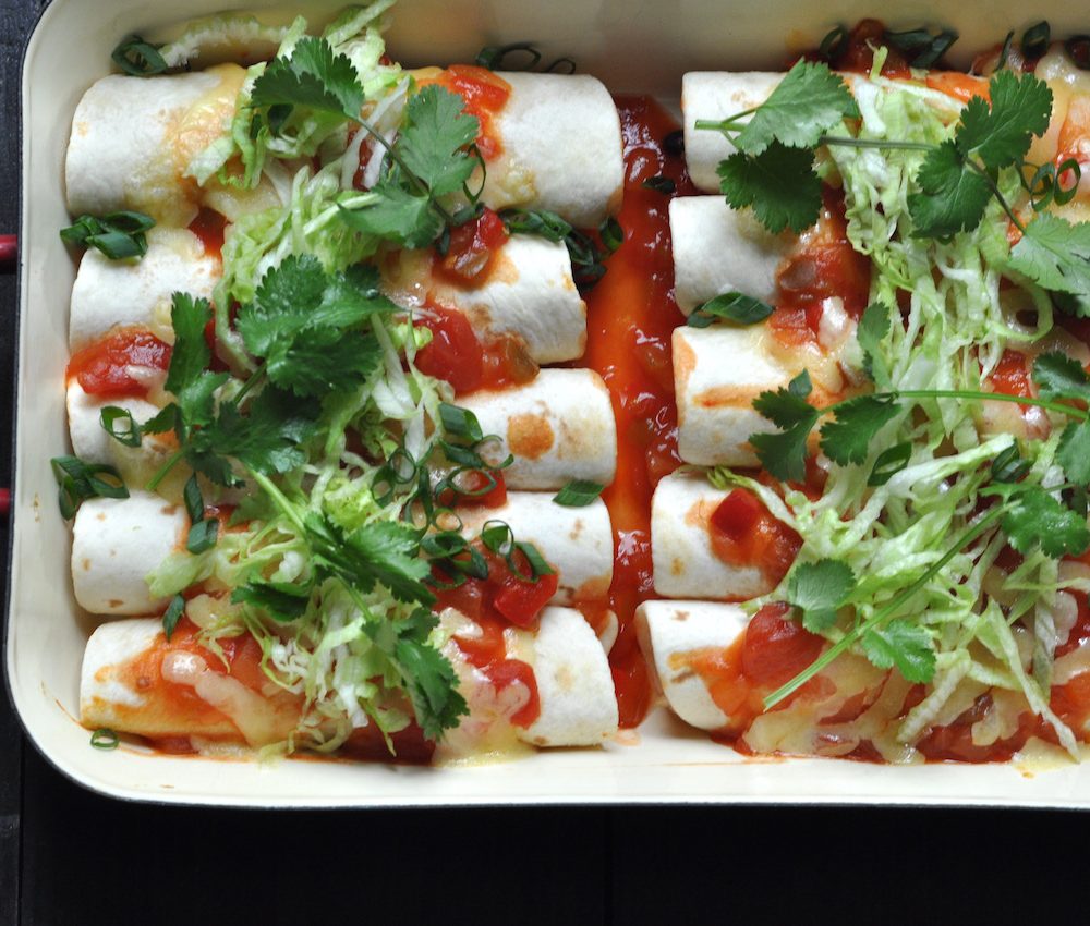 Chicken enchiladas with red rice
