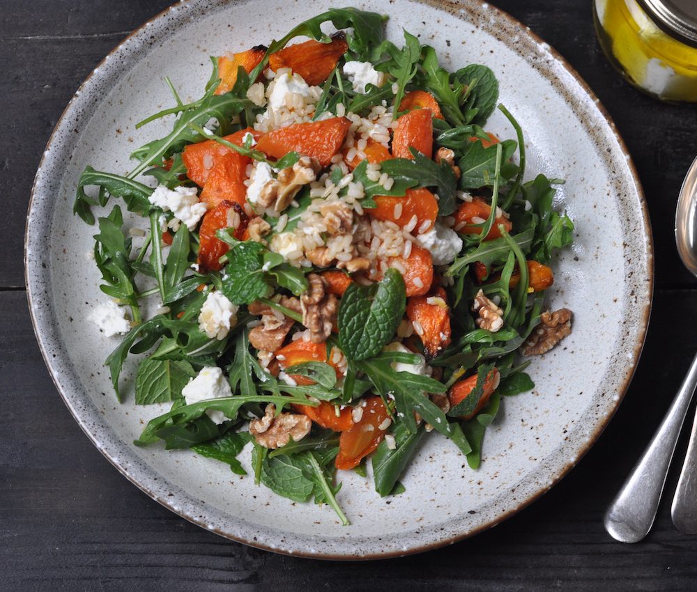 Roast carrot, feta and walnut salad